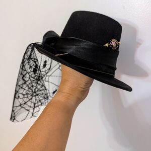 Vintage Black Mini Rose Hat Spider Veil Bonus Hat Pin